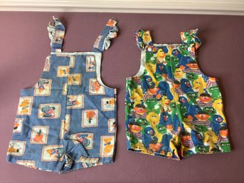 JC PENNIES SIZE 3T SESAME STREET OVERALLS- 2 PAIRS