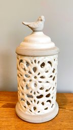 Tall Pierced Ceramic, Lidded Candle/ Decorative Jar