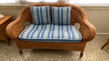 Cape Charles Settee Wicker Rattan 53X31X34h Love Seat  Vintage Pier 1 Great Clean Cushion Only Indoor Like New