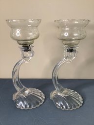 Shell Glass Candlestick Holders