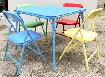 A Charming Metal And Vinyl Folding Table And Chair Set For Kids!