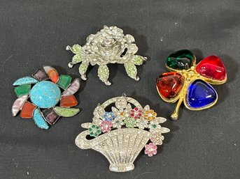 Four Colorful Vintage Pins Brooches - Great Vintage Variety