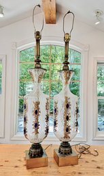 Pair Of Tall Hollywood Regency Art Glass Lamps