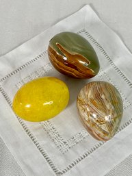 Onyx  & Yellow Alabaster Trio Of Stone Eggs