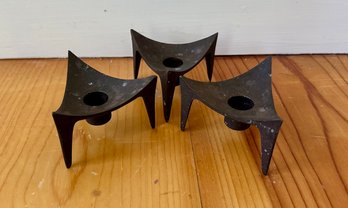 Three Mid Century Danish Cast Iron Candlesticks (3)