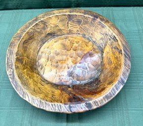 Unmarked Treen Wood Bowl With Hammered Effect