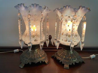 Pair Of Vintage/antique  Fenton ? Table Lamps.