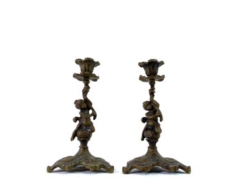 Italian - Brass Cherub Candlesticks