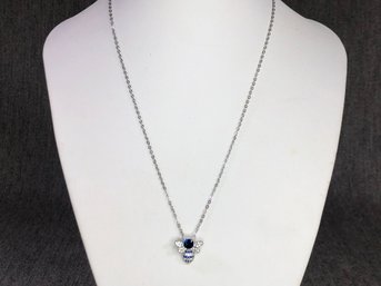 Wonderful 925 / Sterling Silver Necklace With Sterling Silver / 925 Blue Sapphire Bee Pendant - WOW !