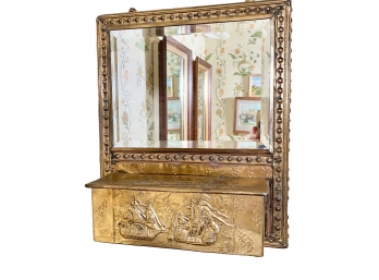 Brass Plated Wall Mirror With Storage