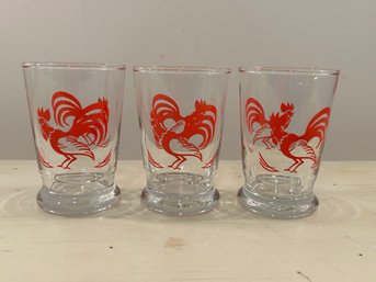 Vintage Libbey Retro Red Rooster 4 Juice Glasses Set Of 3