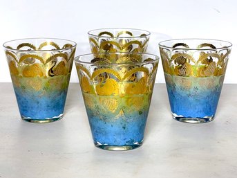 Fabulous Vintage Rocks Glasses With Gilt Swan Motif