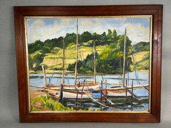 Beautiful Vintage Sailboat Original Oil Painting On Board