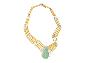 Beautiful Southwest Inspired Tubular Beaded Collar Necklace With Large Jadeite Teardrop