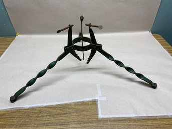 Antique Christmas Tree Stand. Twisted Iron Legs With Original Green Paint.