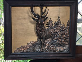 Wonderful Victorian Antique Cast Metal Relief Plaque With Deer - VERY HEAVY - Estate Fresh - Very Nice Piece !