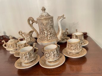 Vintage Capodimonte High Relief Espresso China Set For Six.