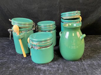 Vintage Hunter Green Canister Dishware Set