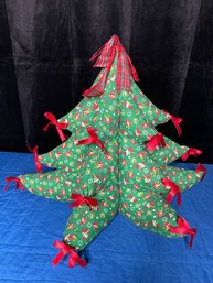 Vintage Stuffed Fabric Christmas Tree 3-D. Holly Print Fabric. - - - - - - - - - - - - - - - - - - - - Loc: S1