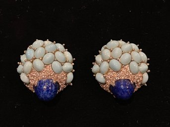 Fabulous Boucher Clip Earrings With Cabochon Stones