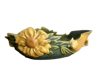 Roseville Peony Console Bowl In Green & Gold