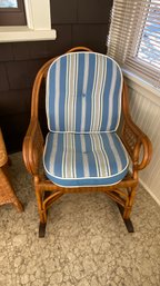 Rocking Chair Bamboo And Wicker 36hX25wX36d Vintage Only Indoor Use With Great Clean Cushions Like New