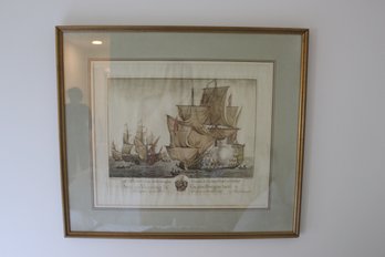 Hand-Colored Engraving - French Naval Battle. Milton, J., After Roublard, A.