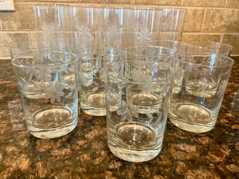 Set Of 21  Vintage Drink Glasses With Floral Etchings