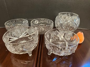 Collection Of 5 Vintage Cut Glass Footed Low Bowls