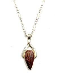 Italian Sterling Silver Large Chain Necklace With Smooth Agate Stone Pendant