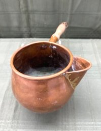 Vintage Copper Chocolate Pot With Pouring Spout And Wood Handle