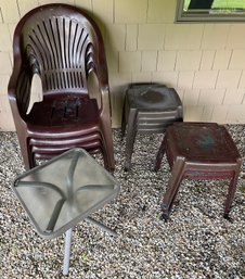 Stacking Plastic Patio Chairs And Ottomans/Tables