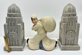 Vintage 1940s Coin Banks: The Seamen's Bank For Savings & 2 Williamsburg Savings Bank With Pen Holders