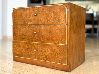 A Vintage Burl And Brass Deco Revival Nightstand By Thomasville