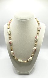 Vintage Ceramic And Gold Tone Beaded Necklace
