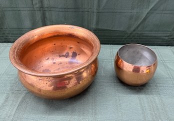Lot Of 2 Copper Bowls -  Or Could Be Described As Spittoon And Coppercraft Cup