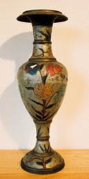 Vintage Enamel On Brass Floral Urn