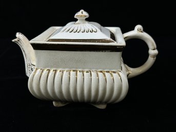 Antique Square Ribbed Teapot W/gold Trim