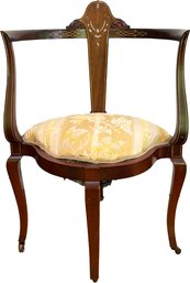 A 19th Century Mahogany Corner Chair With Inlaid Wood And Mother Of Pearl Details