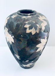Artisan Tall Vase With Overlay Leaf Motif