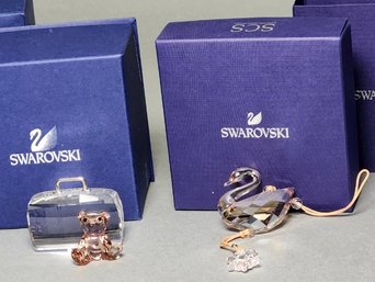 Swarovski Crystal Loyalty Swan Ornament & Teddy With Suitcase With Original Boxes