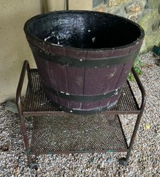 Large Fiberglass Washtub And Rolling Metal Cart