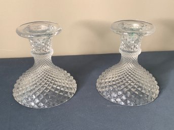 Short Cut Glass Candlestick Holders