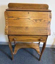 Antique Oak Slant Front Ladies Writing Desk