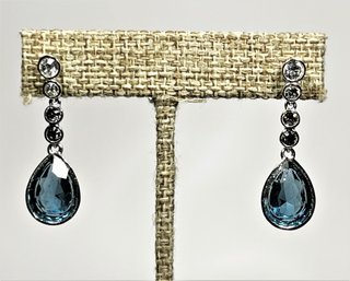 Fine Light Blue Aqua-type Stones And White Stones Pierced Earrings Vitnage