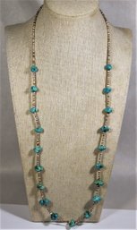 Vintage Shell And Turquoise Stone Beaded Necklace 26' Long