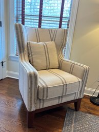 Upholstered Wing Chair In Ticking Pattern
