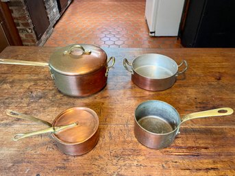 Four Copper Cookware Pots Including From Ireland & France