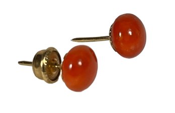 Pair Vintage Dark Orange Genuine Coral Pierced Earrings Studs