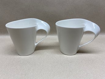 Pair Of White China Porcelain Designer Coffee Mugs.
